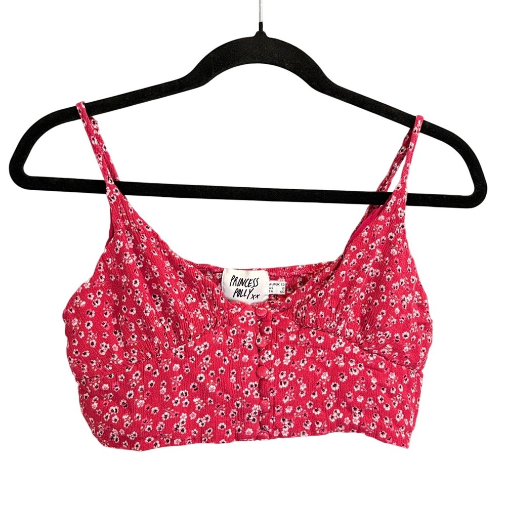 Princess Polly Red Ditsy Floral‎ Crop Cami Top Size 8 Coquette Y2K Summer